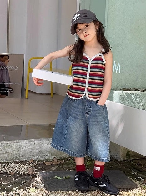 【100-160cm】マルチカラー ボーダー キャミソール