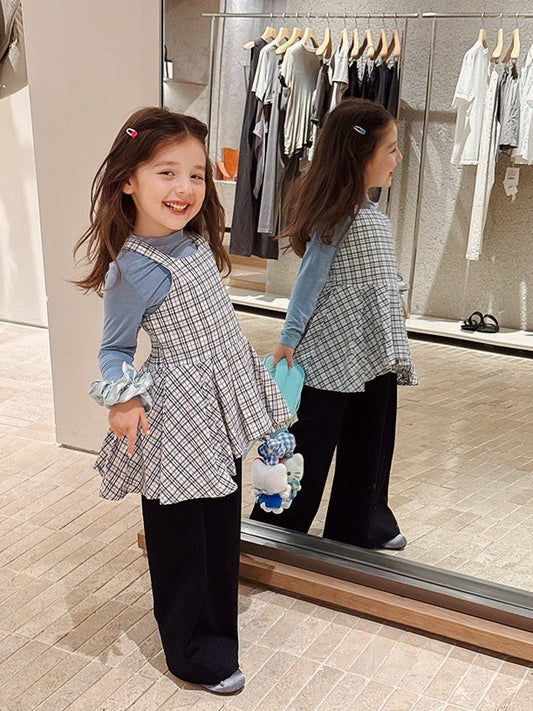 【100-160cm】チェックぺプラムチュニック