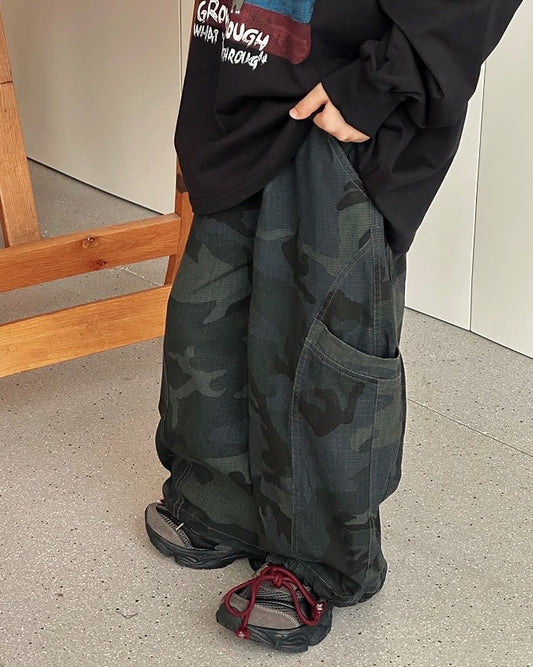 【110-160cm】迷彩柄カーゴパンツ