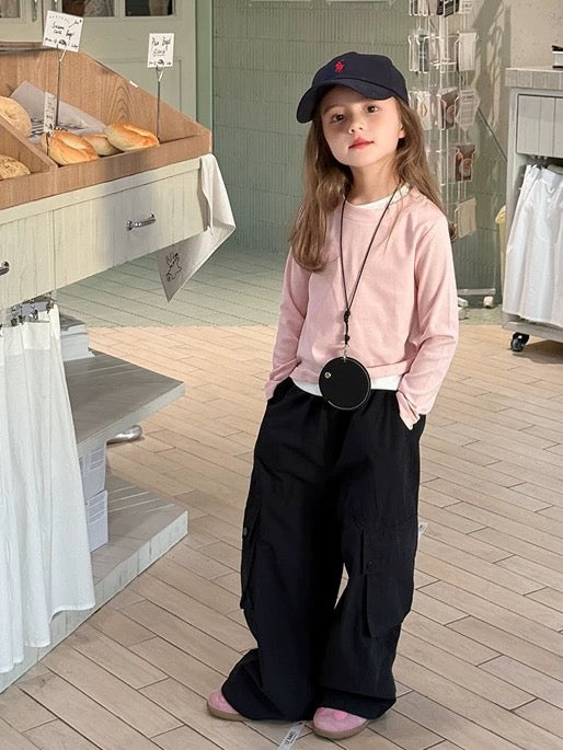 【90-160cm】アシメントリー レイヤード風 ロングスリーブTシャツ