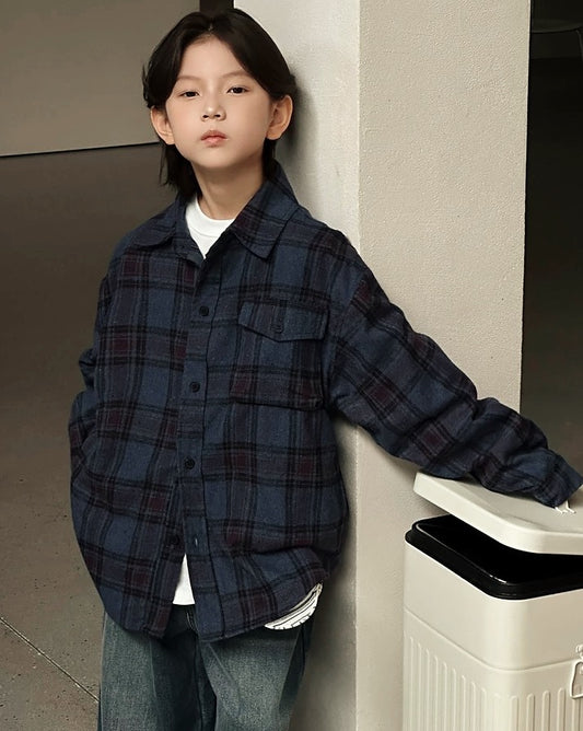 【110-160cm】コットンフランネルチェックシャツ