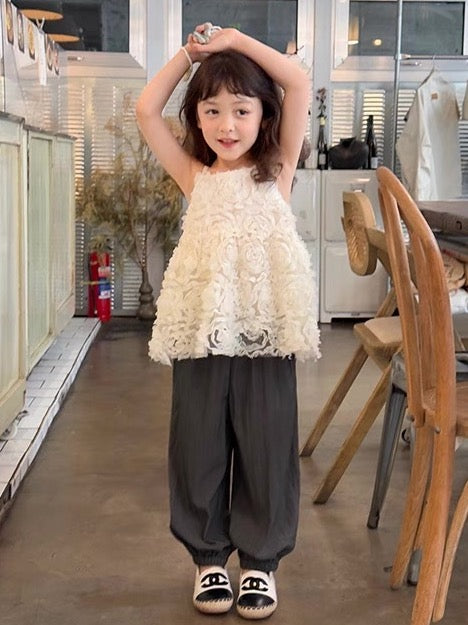【100-160cm】フラワー フレア キャミ トップス