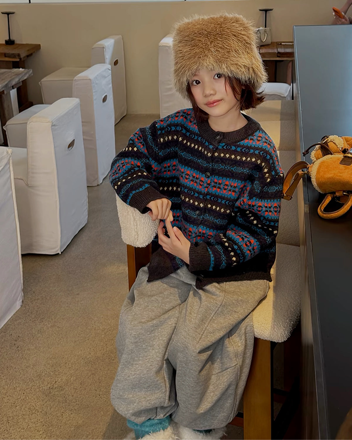 親子お揃い フェアアイル ニットカーディガン|120-160cm