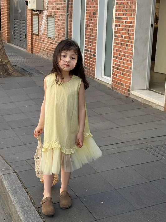 【100-160cm】チュール ドッキング ワンピース