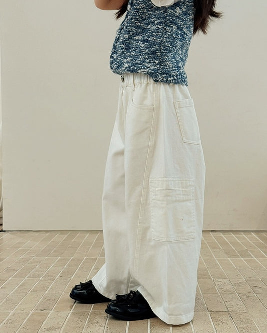 【100-160cm】ホワイトツイルパンツ