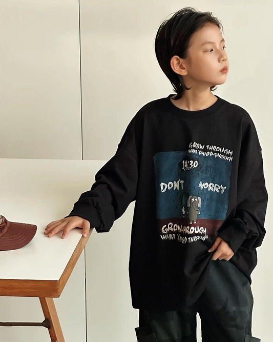 【110-160cm】フロントデザインロングスリーブTシャツ