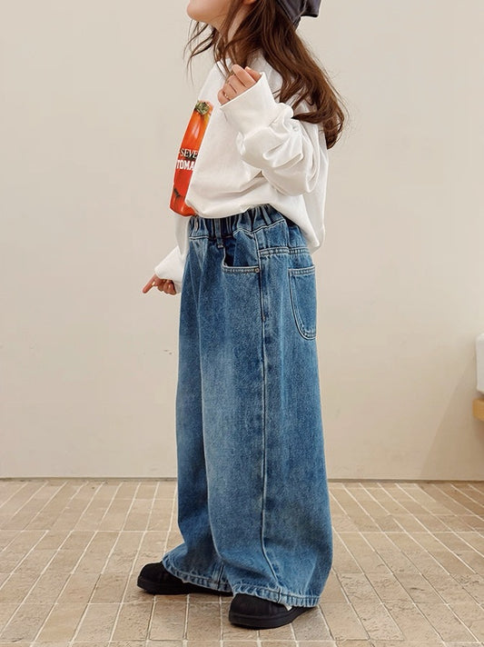 【100-160cm】ワイドジーンズ