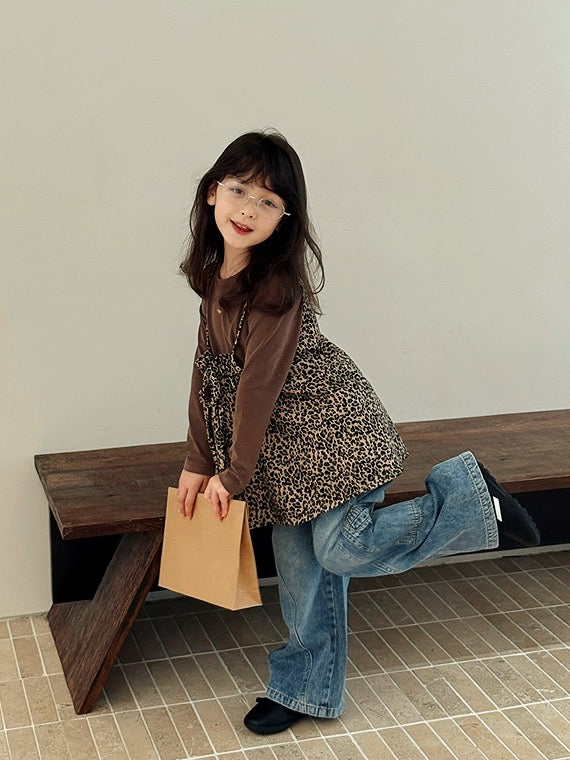 【100-160cm】レオパードロングスリーブTシャツ / キャミソール