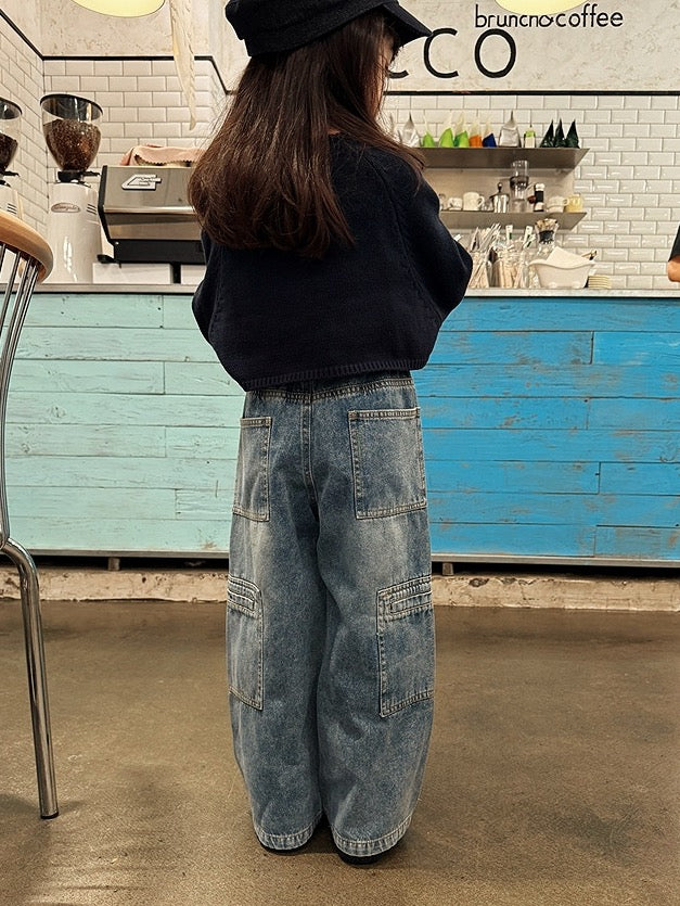 【100-160cm】ウォッシュドストレートデニム