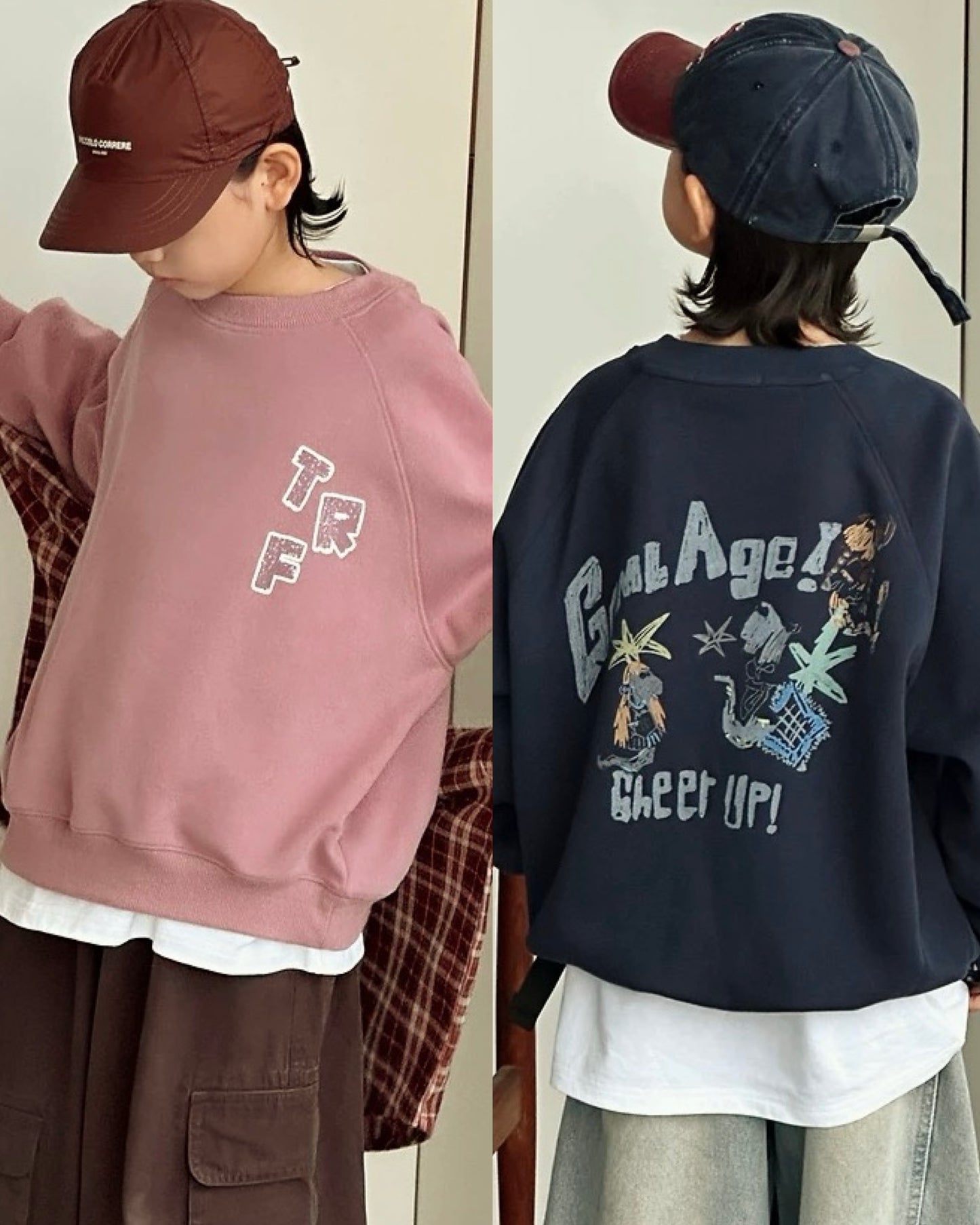 【110-160cm】バックグラフィックプリントスウェットプルオーバー