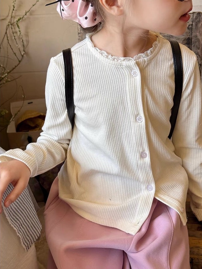 【90-160cm】ネック レース リブ カーディガン