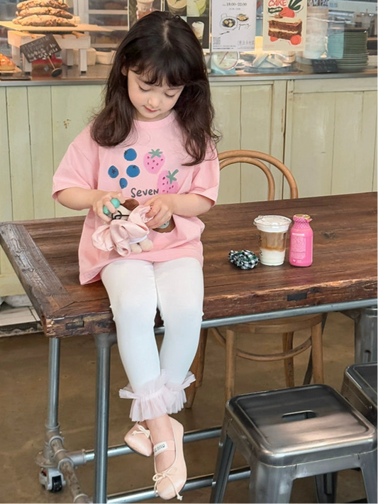 【90-160cm】裾 チュール ドッキング レギンス