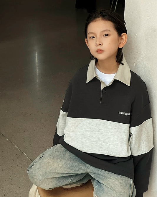 【110-160cm】ボーダーラガースウェットプルオーバー