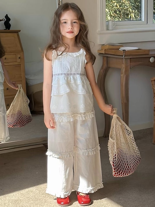 【90-160cm】コットン レース セットアップ