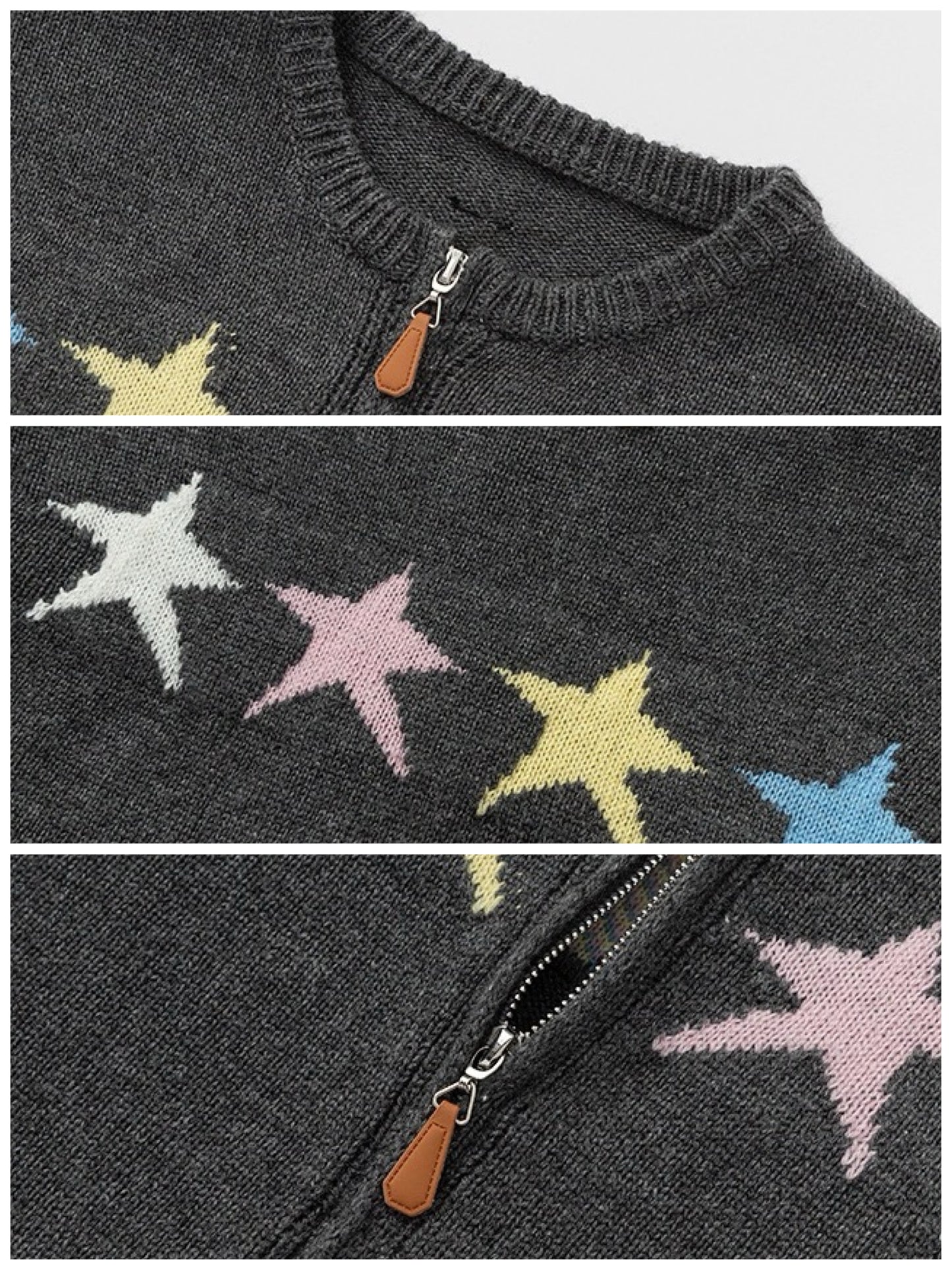 【100-160cm】フロントジップStarカーディガン