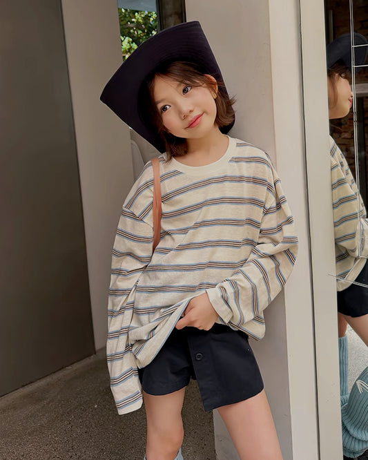 親子お揃い ニュアンスボーダー 長袖Tシャツ|120-160cm