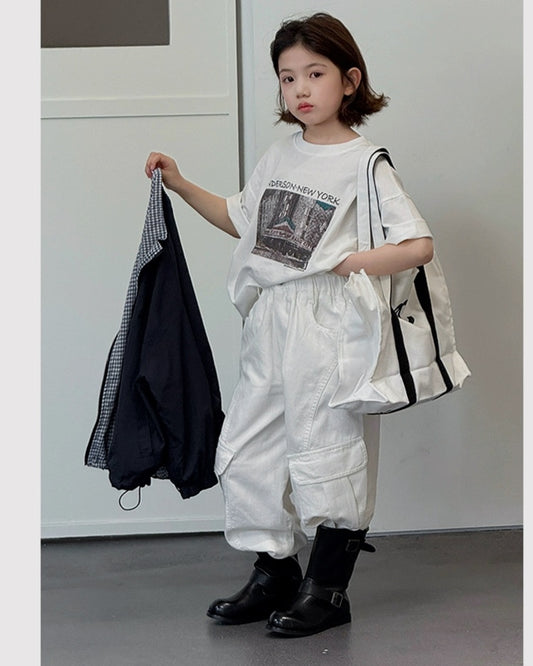 【110-160cm】親子お揃い NEW YORK フォトプリント 半袖 Tシャツ