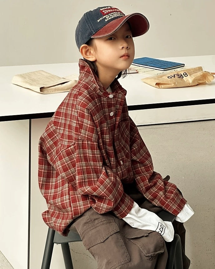 【110-160cm】チェック柄シャツ