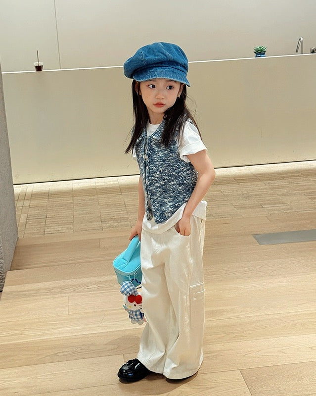 【100-160cm】ホワイトツイルパンツ