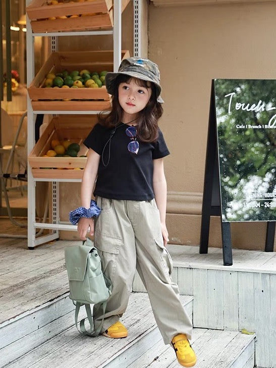 【100-160cm】ソリッド ベーシック Tシャツ