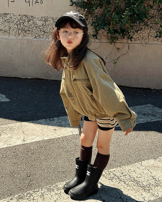 【100-160cm】親子お揃い ミリタリースタンドカラージャケット