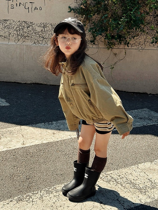 【100-160cm】親子お揃い ミリタリースタンドカラージャケット