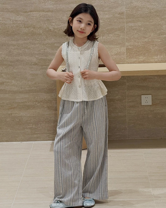 コットンストライプ ワイドパンツ|110-160cm