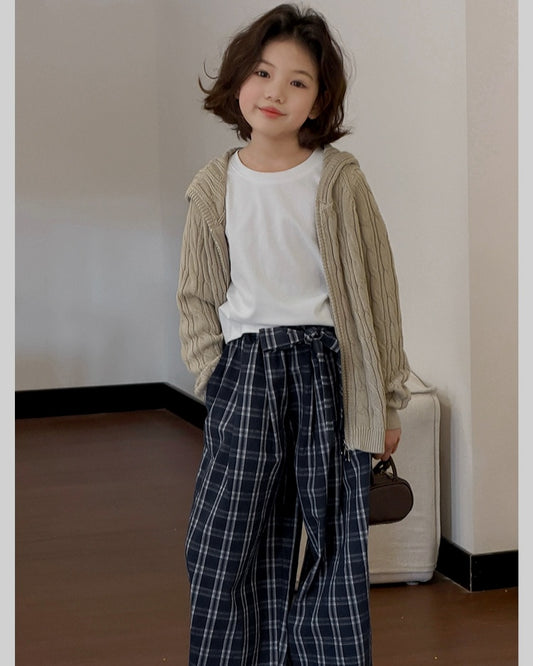 【110-160cm】親子お揃い チェック ワイドパンツ