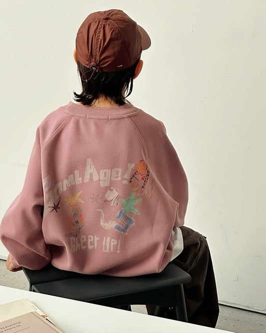 【110-160cm】バックグラフィックプリントスウェットプルオーバー