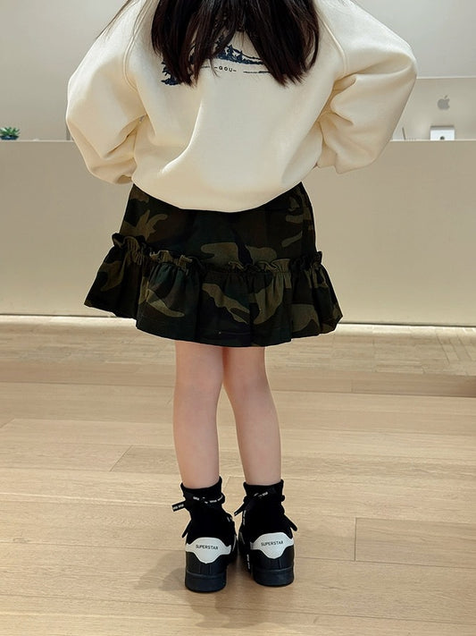 【100-160cm】迷彩柄ティアードスカート