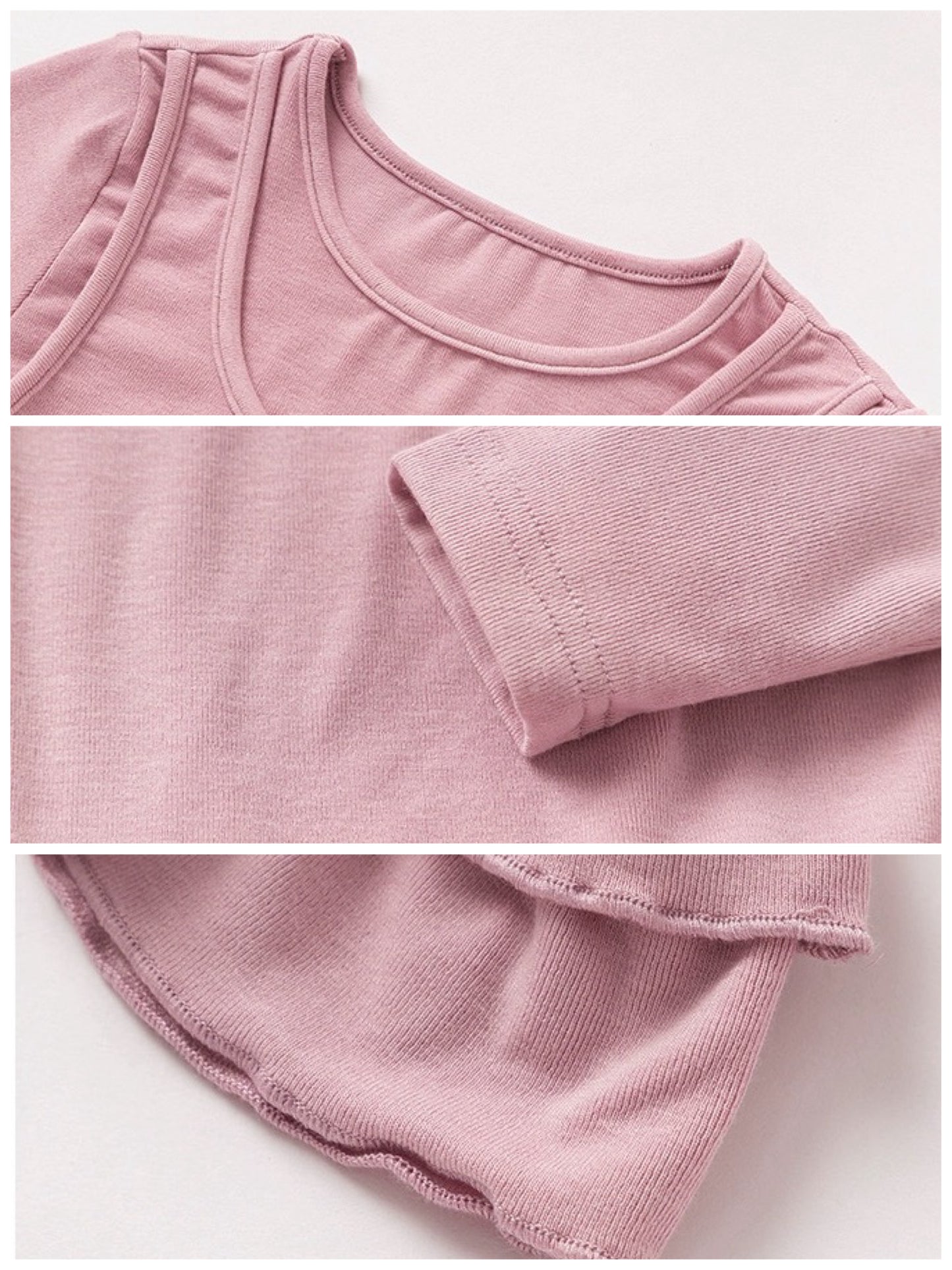 【100-160cm】レイヤード風フリルロングスリーブTシャツ