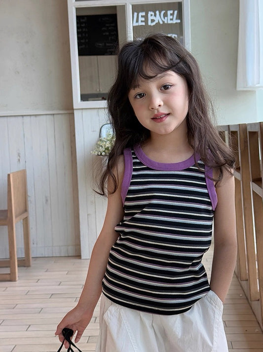 【100-160cm】ボーダー トリム タンクトップ