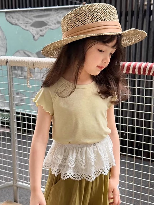 【100-160cm】パステルカラー ソリッド Tシャツ