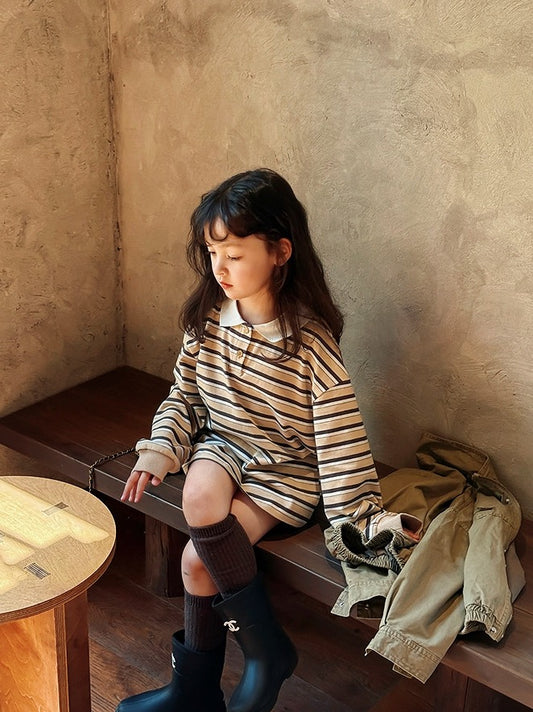 【100-160cm】ボーダーポロチュニック