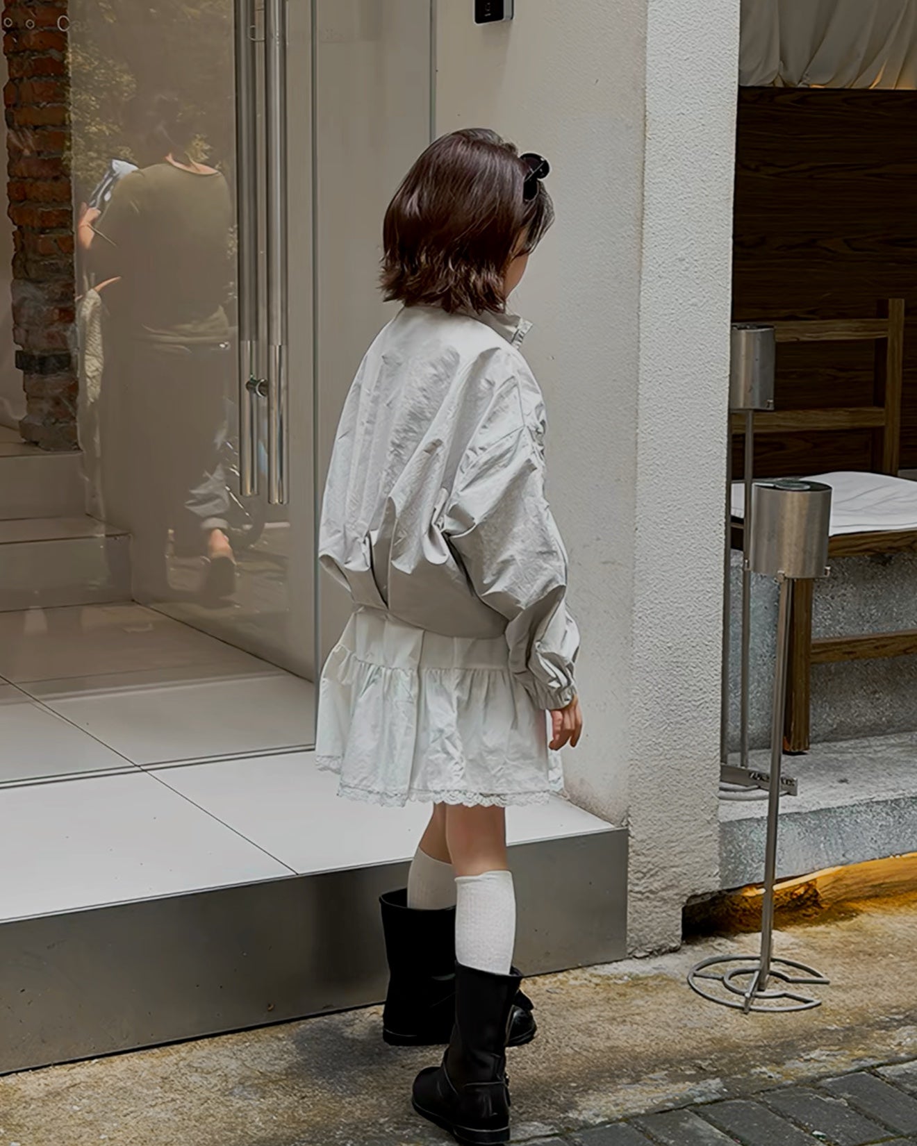 親子お揃い ニュアンスグレー スタンドカラージャケット|120-160cm