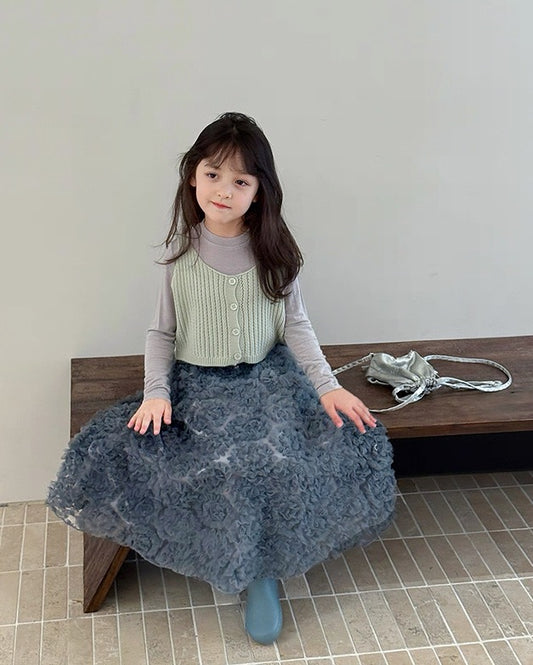 【100-160cm】フラワーチュールロングスカート