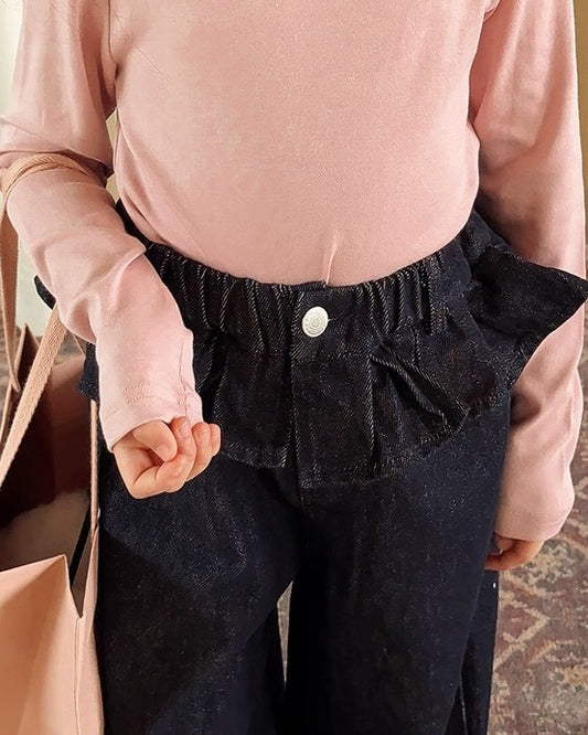 【100-160cm】ウエストフリルジーンズ