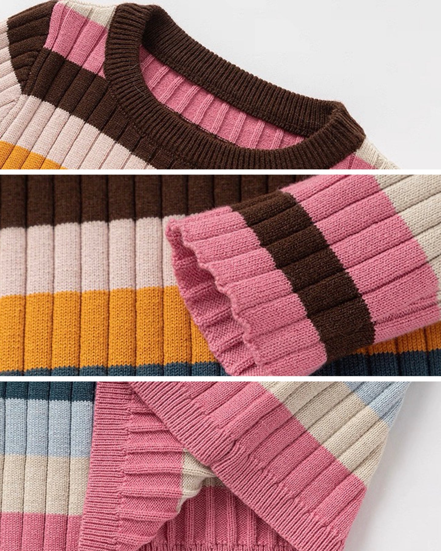 【100-160cm】カラフルボーダー リブトップス