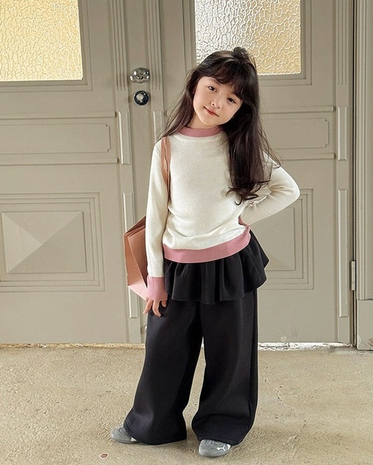 【100-160cm】裏起毛ペプラムワイドパンツ