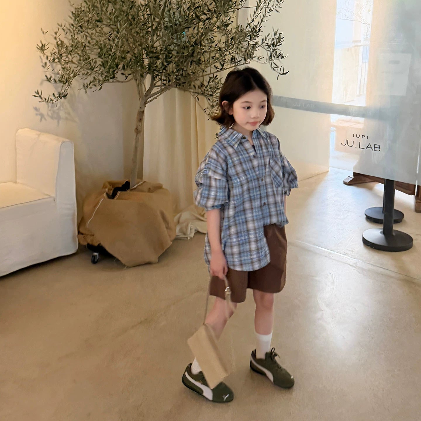 【110-160cm】親子お揃い チェック柄 オーバーサイズ シャツ