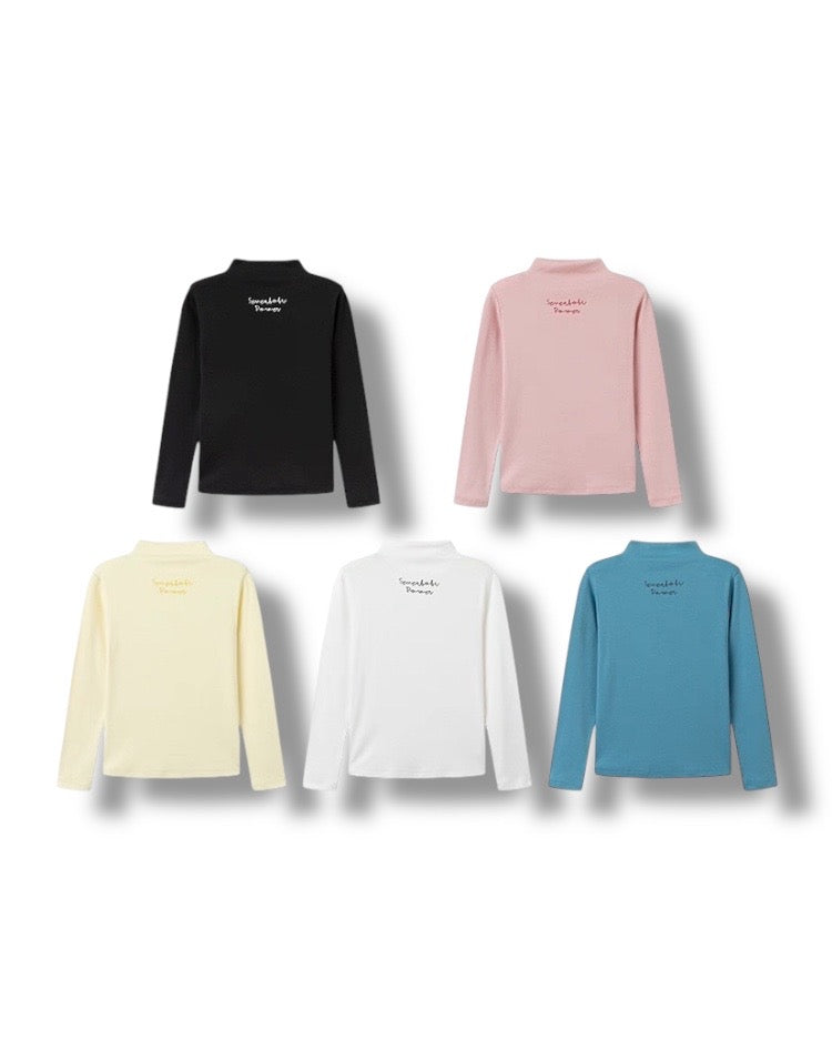 【100-160cm】ハイネック ロングスリーブ Tシャツ