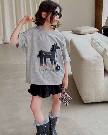 Matching Parent-Child Horse Print Oversized T-shirt | 110-160cm