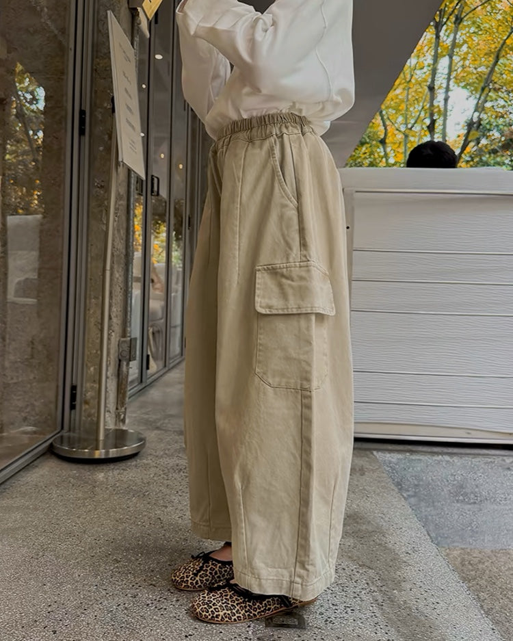 親子お揃い コットンツイル ワイドカーゴパンツ 全2色｜120-160cm