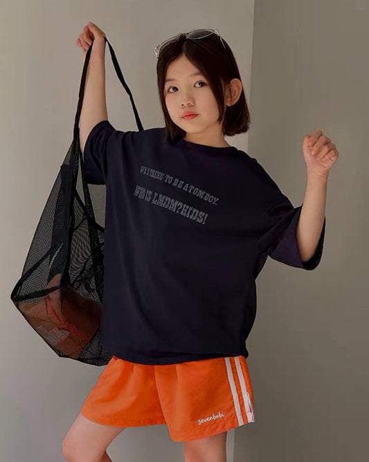 【110-160cm】レターロゴプリント ビッグTシャツ