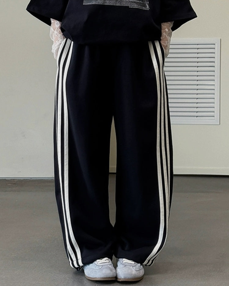 【110-160cm】亲子款 侧边条纹宽松运动裤