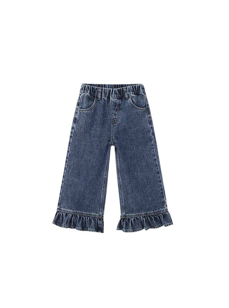 [90-160cm] Wide jeans with frilled hem