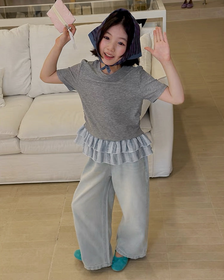 Matching Parent-Child Light Denim Wide-Leg Pants | 110-160cm