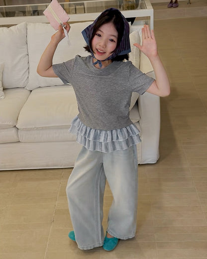 Matching Parent-Child Light Denim Wide-Leg Pants | 110-160cm