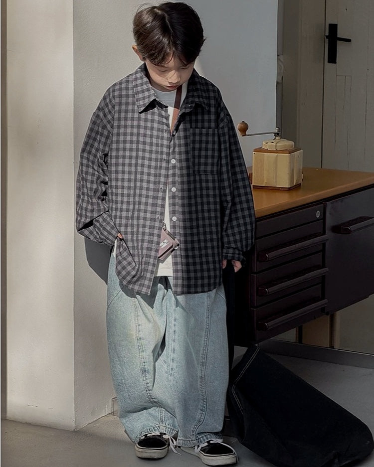 チェック オーバーサイズ シャツ ｜ 110-160cm