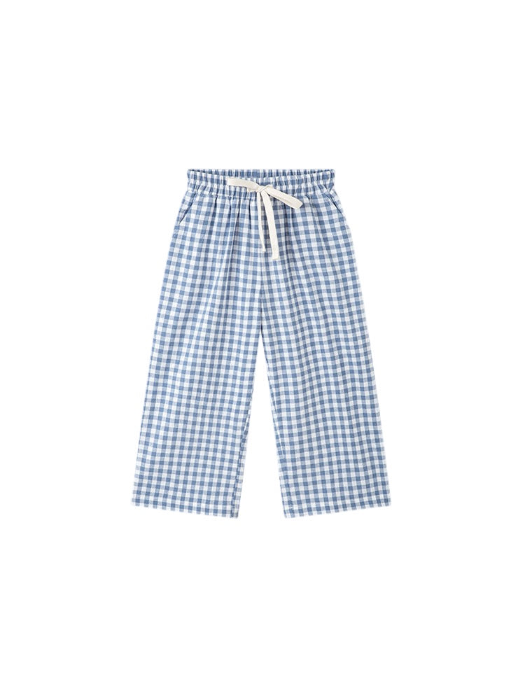 [90-160cm] Gingham check wide straight pants